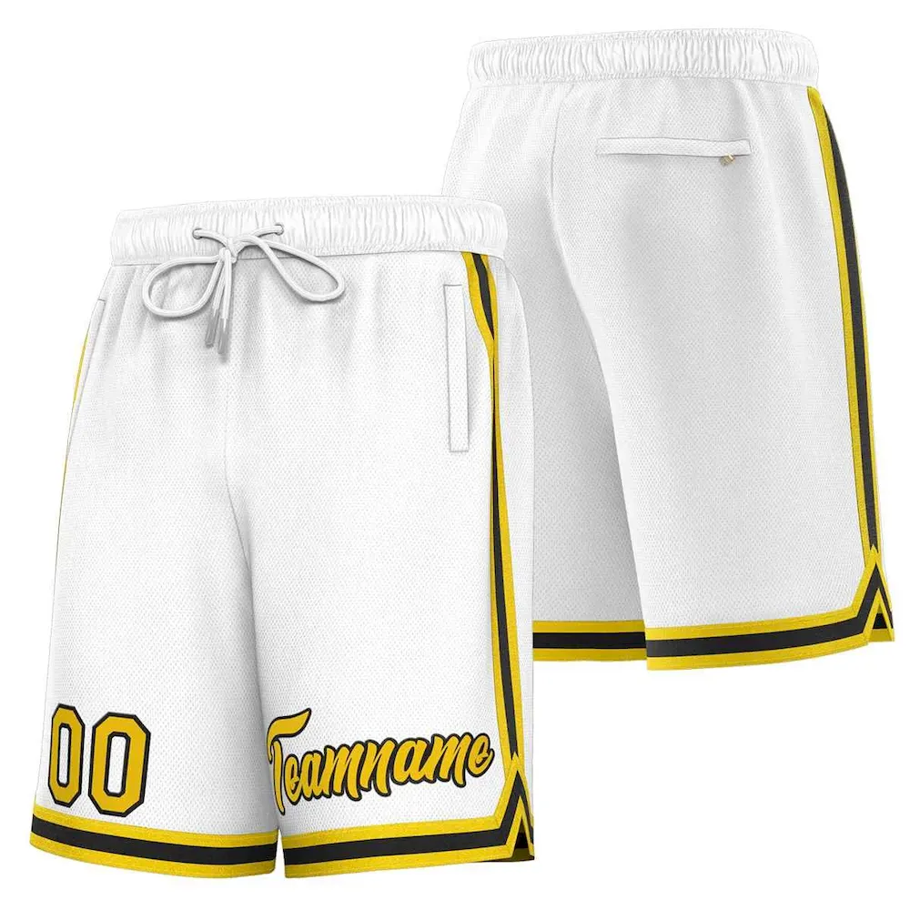 Custom White Yellow-Black Sport Basketball Shorts