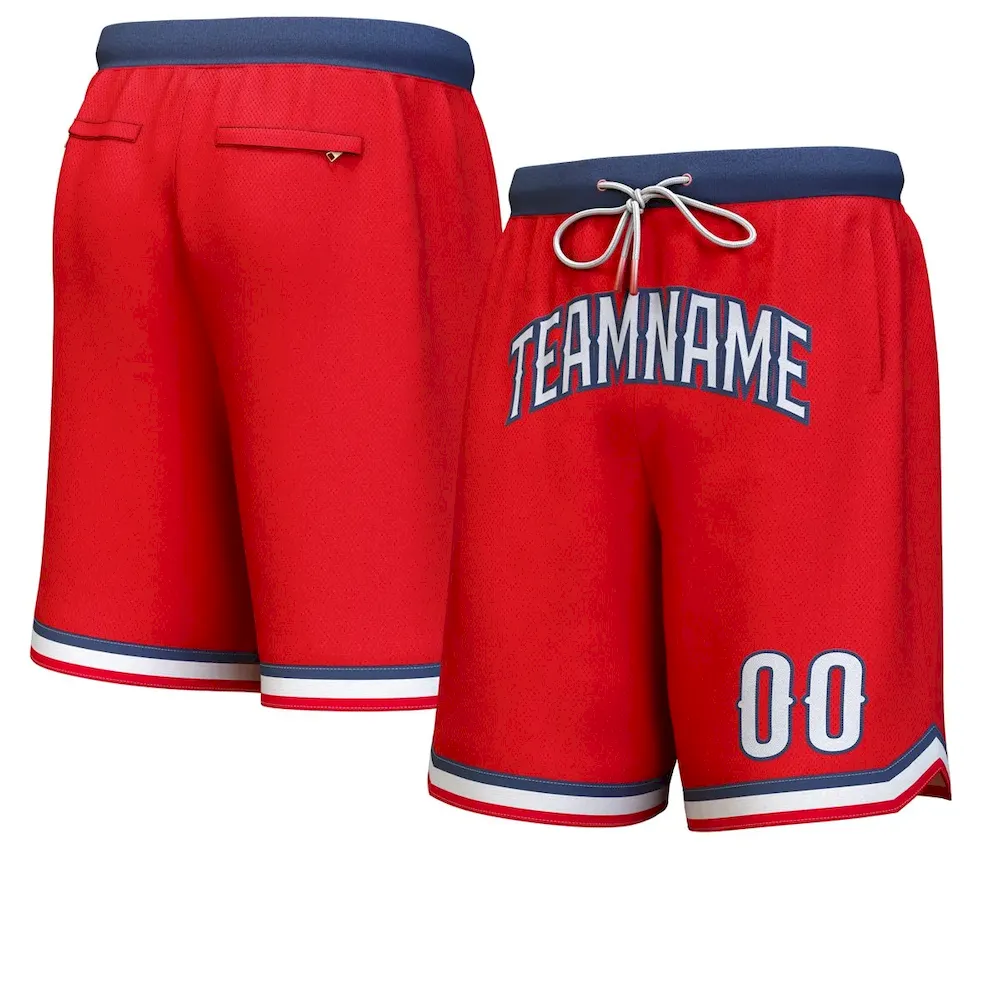 Custom Red White-Navy Personalized Basketball Shorts