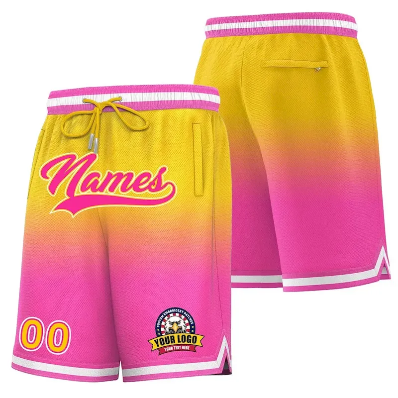 Custom Yellow Pink Personalized Gradient Fashion Basketball Shorts