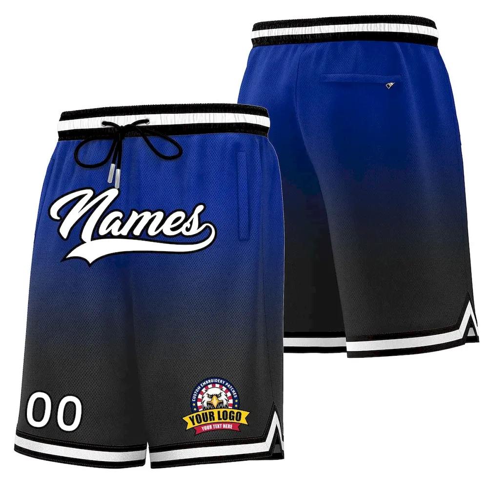 Custom Royal Black Personalized Gradient Fashion Basketball Shorts
