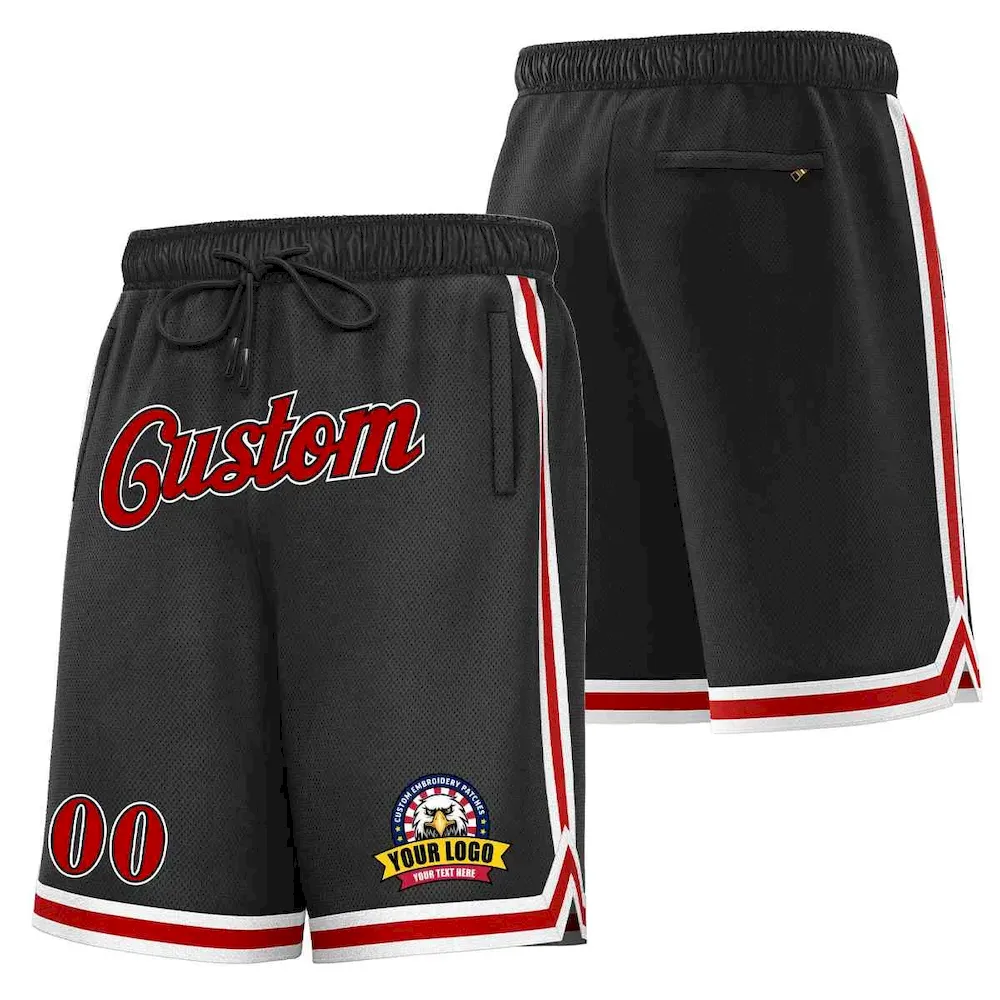 Custom Black Red-White Classic Style Basketball Mesh Shorts