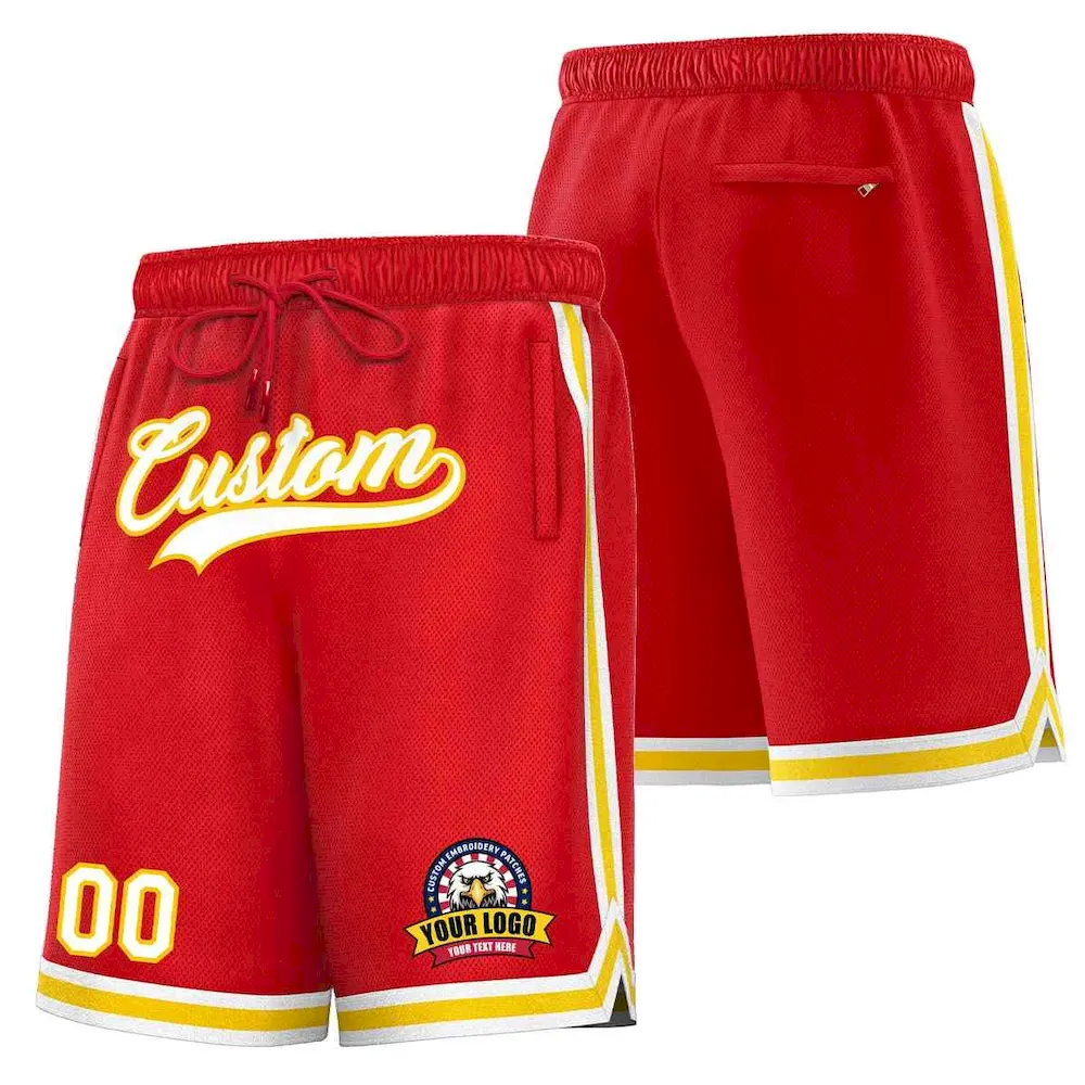 Custom Red White-Gold Classic Style Basketball Mesh Shorts