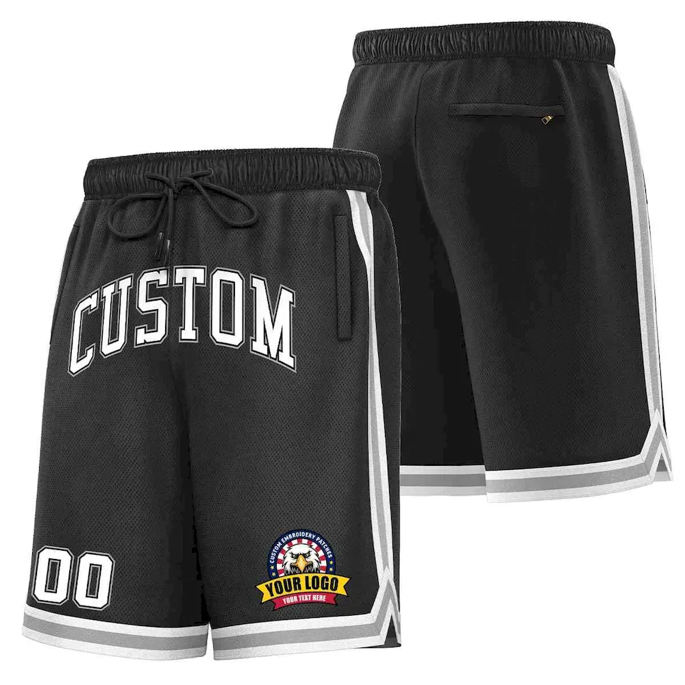 Custom Black White-Red Classic Style Basketball Mesh Shorts