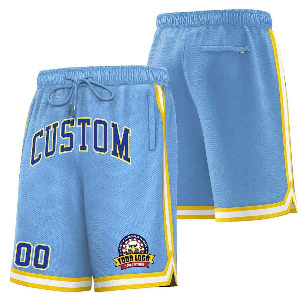 Custom Light Blue Royal-White Classic Style Basketball Mesh Shorts