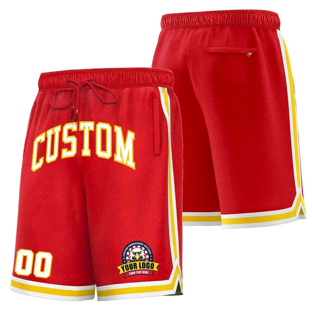 Custom Red White-Gold Classic Style Basketball Mesh Shorts