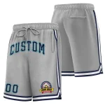 Custom Gray Navy-Teal Classic Style Basketball Mesh Shorts