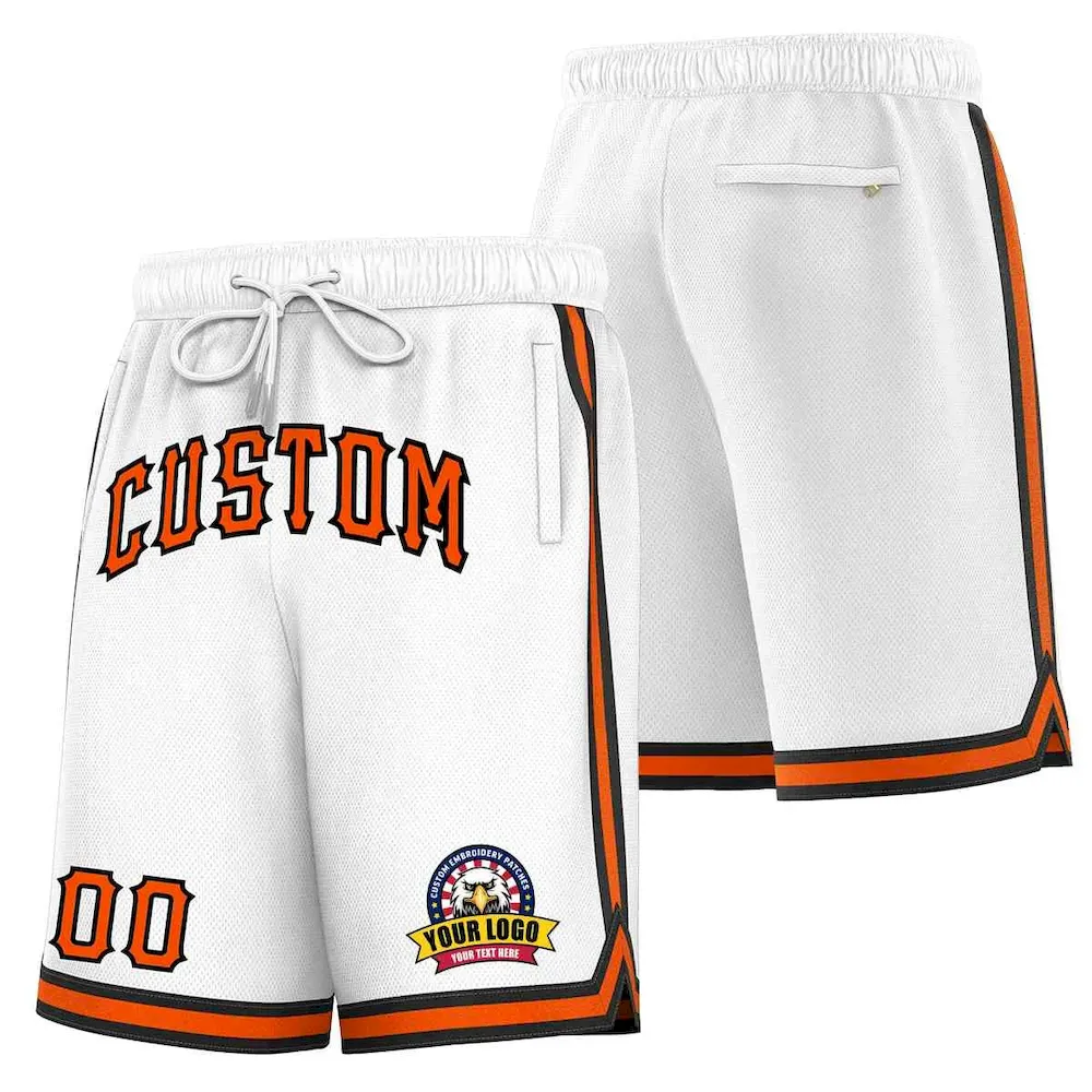 Custom White Orange-Black Classic Style Basketball Mesh Shorts