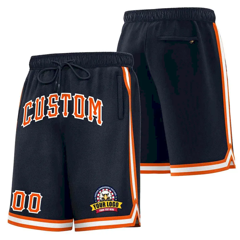 Custom Navy Orange-White Classic Style Basketball Mesh Shorts