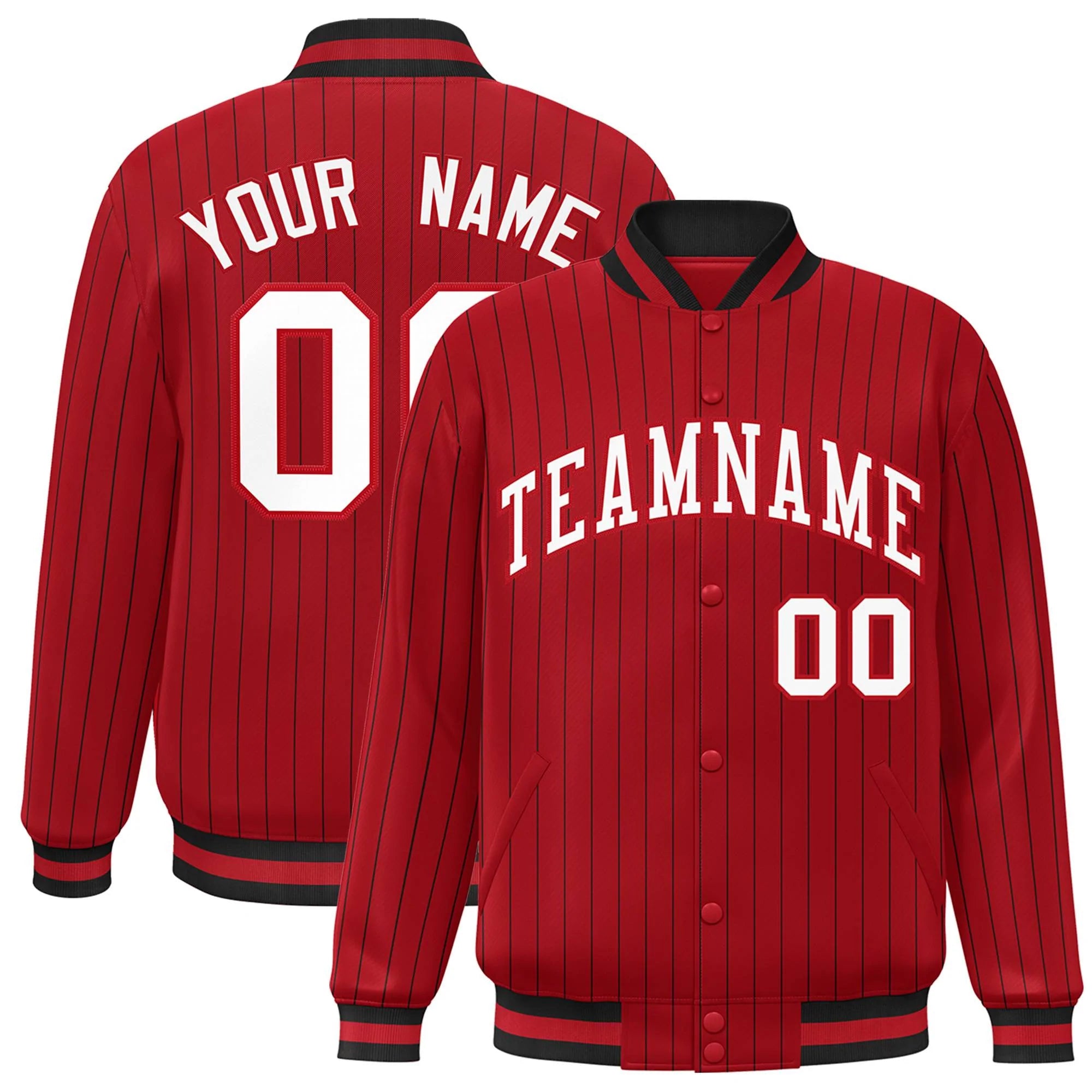 Custom Red White-Red Stripe Fashion Letterman Bomber Varsity Jacket