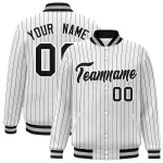 Custom White Black-White Personalized Stripe Fashion Letterman Bomber Varsity Jacket