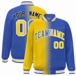 Custom Light Blue Red-Royal Gradient Fashion Letterman Bomber Varsity Jacket
