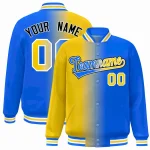 Custom Yellow Blue-White Gradient Fashion Letterman Bomber Varsity Jacket