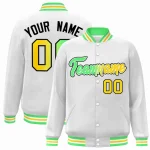 Custom White Green-White Gradient Fashion Letterman Bomber Varsity Jacket