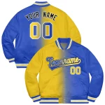 Custom Royal Gold-Black Two Tone Gradient Fashion Letterman Bomber Varsity Jacket