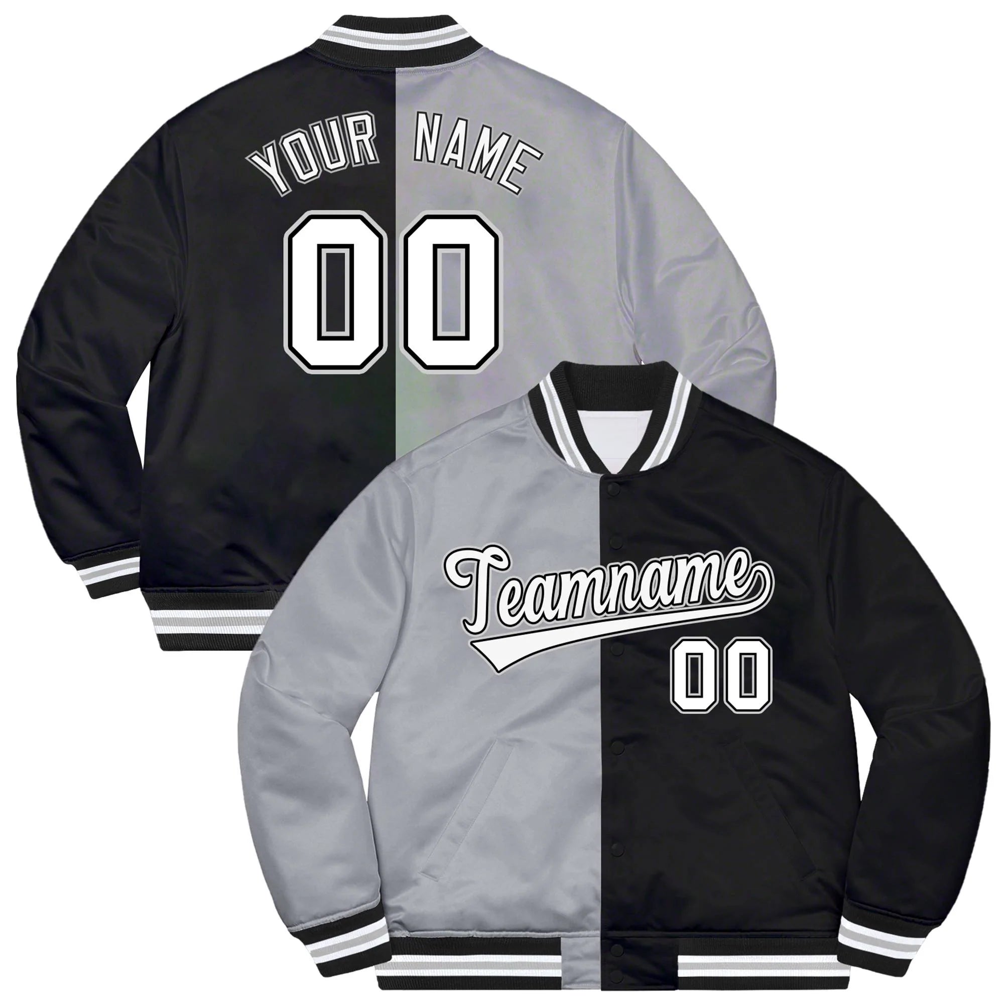Custom Black Red-White Letterman Two Tone Split Fashion Bomber Varsity Jacket