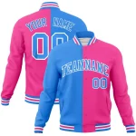 Custom Powder Blue Pink-White Varsity Full-Snap Letterman Two Tone Split Fashion Jacket