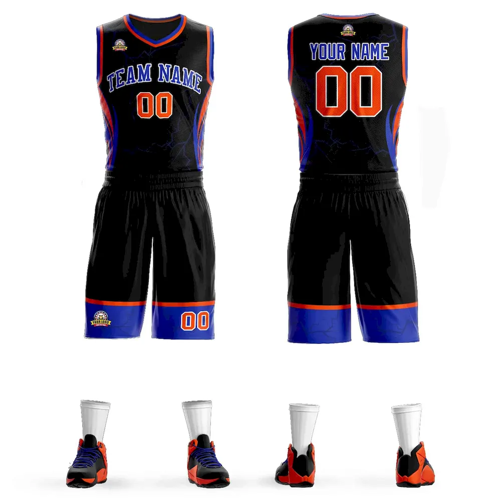 Custom Black Gold-White Graffiti Pattern Sets Lightning Basketball Jersey