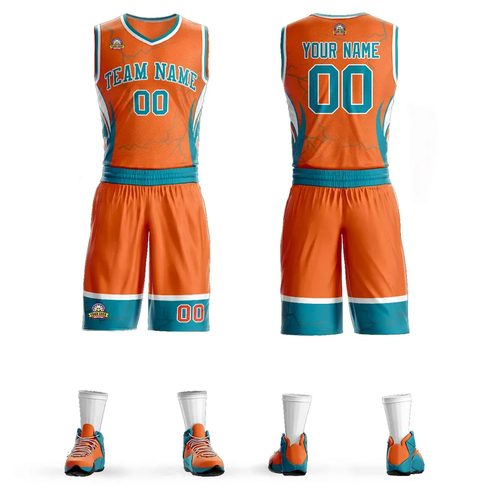 Custom Orange Gold-White Graffiti Pattern Sets Lightning Basketball Jersey