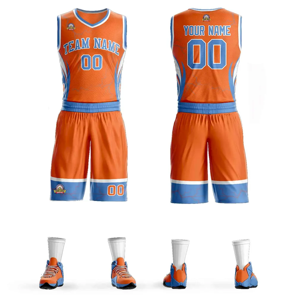 Custom Orange Navy-White Graffiti Pattern Sets Lightning Basketball Jersey