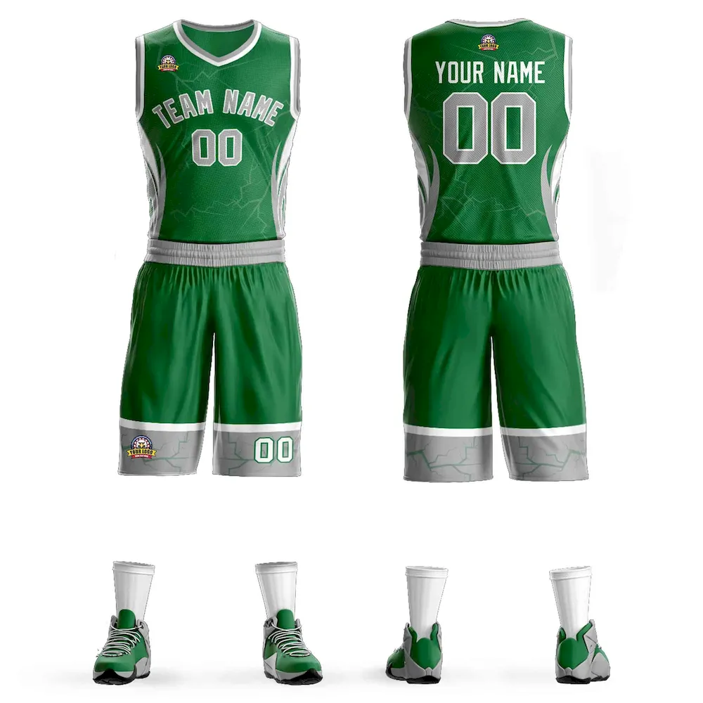 Custom Kelly Green White-Black Graffiti Pattern Sets Lightning Basketball Jersey