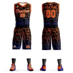 Custom Black Orange-Blue Spotted Graffiti Pattern Sports Uniform Basketball Jersey