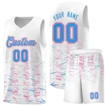 Custom White Powder Blue Personalized Scratches Pattern Sports Uniform Basketball Jersey