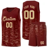 Custom Crimson Khaki Personalized Scratches Pattern Sports Uniform Basketball Jersey