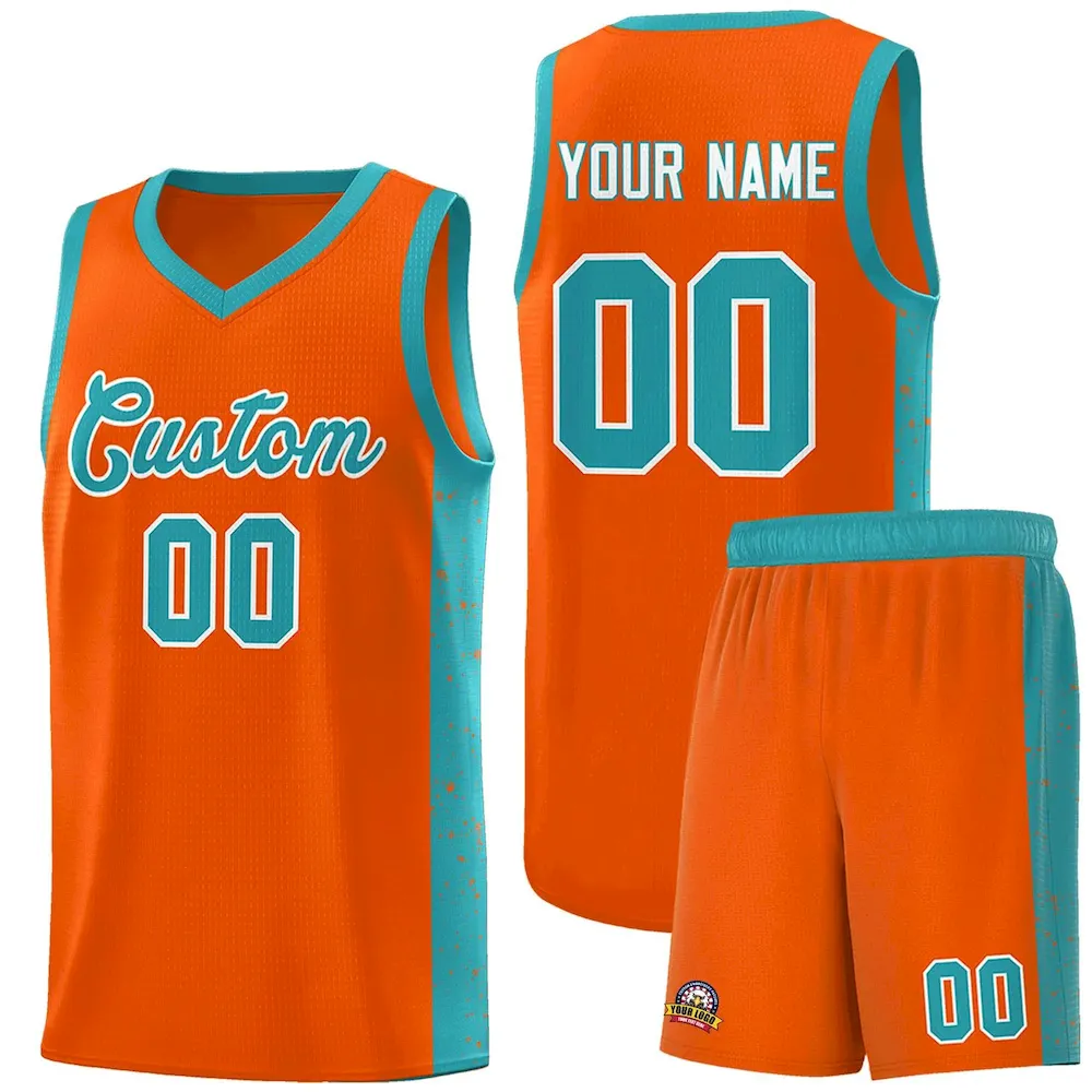 Custom Aqua Orange-White Side Splash Sports Uniform Basketball Jersey