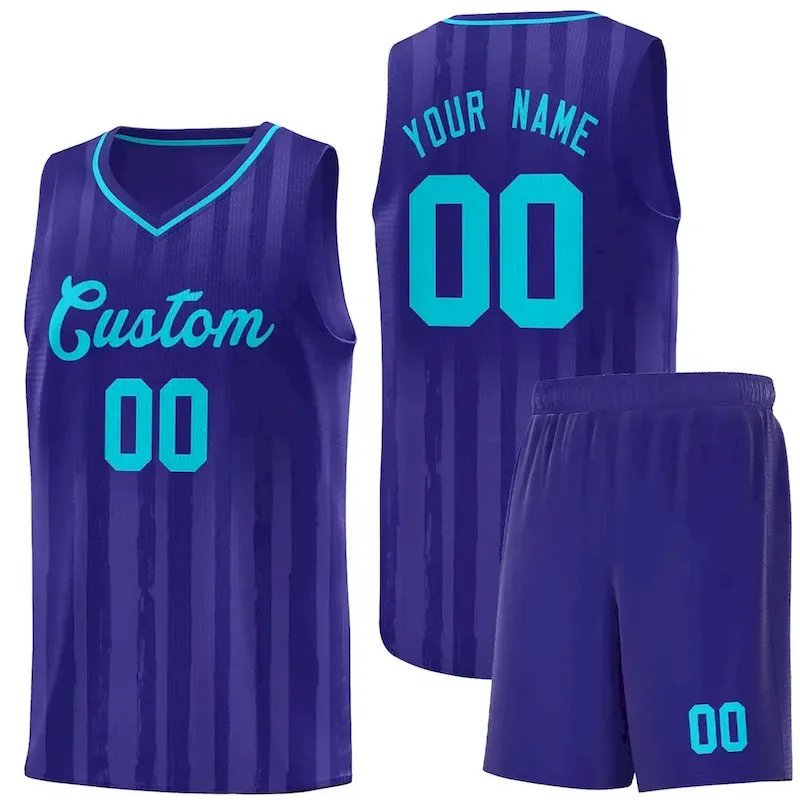 Custom Violet Sky Blue Vertical Striped Pattern Sports Uniform Basketball Jersey