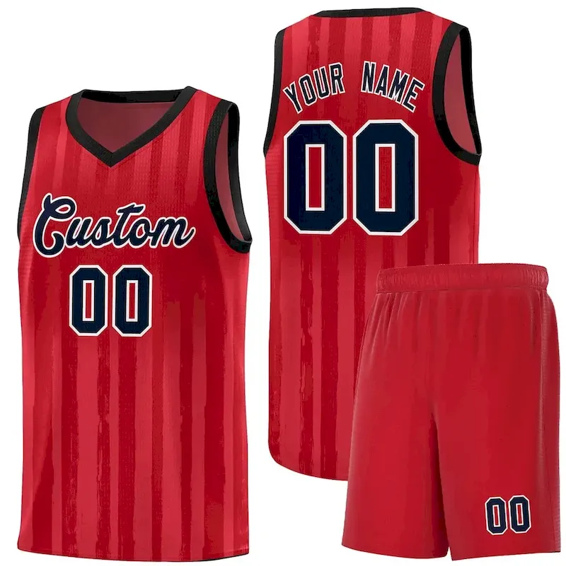 Custom Red Black Vertical Striped Pattern Sports Uniform Basketball Jersey