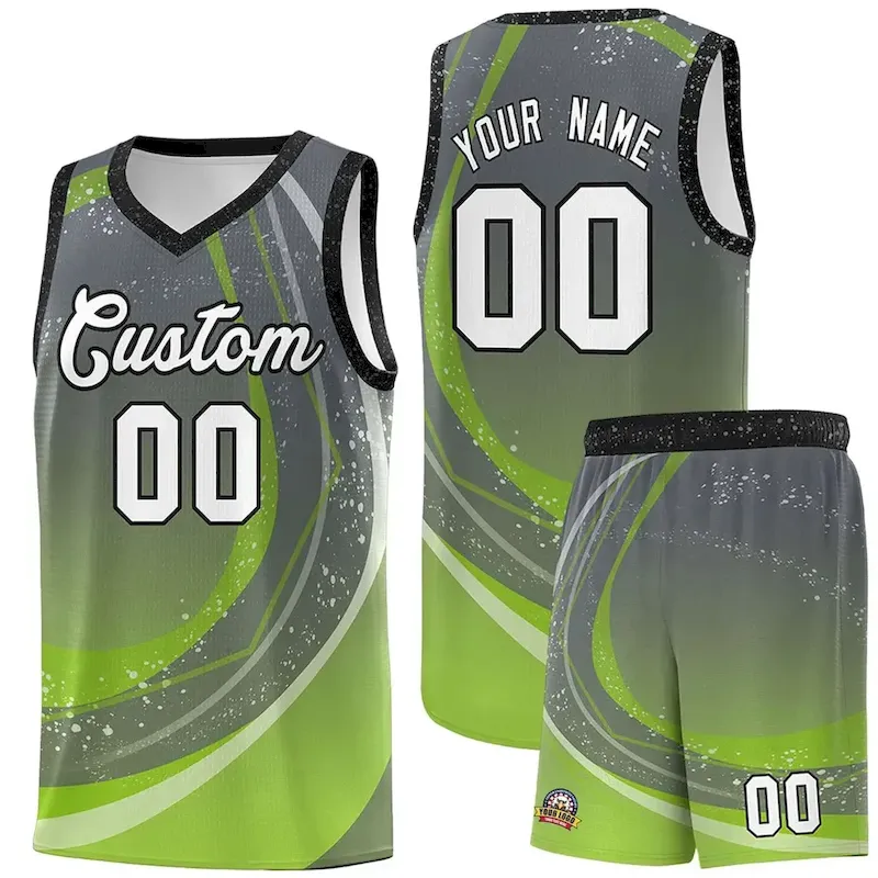 Custom Dark Gray Neon Green Personalized Galaxy Graffiti Pattern Sports Uniform Basketball Jersey