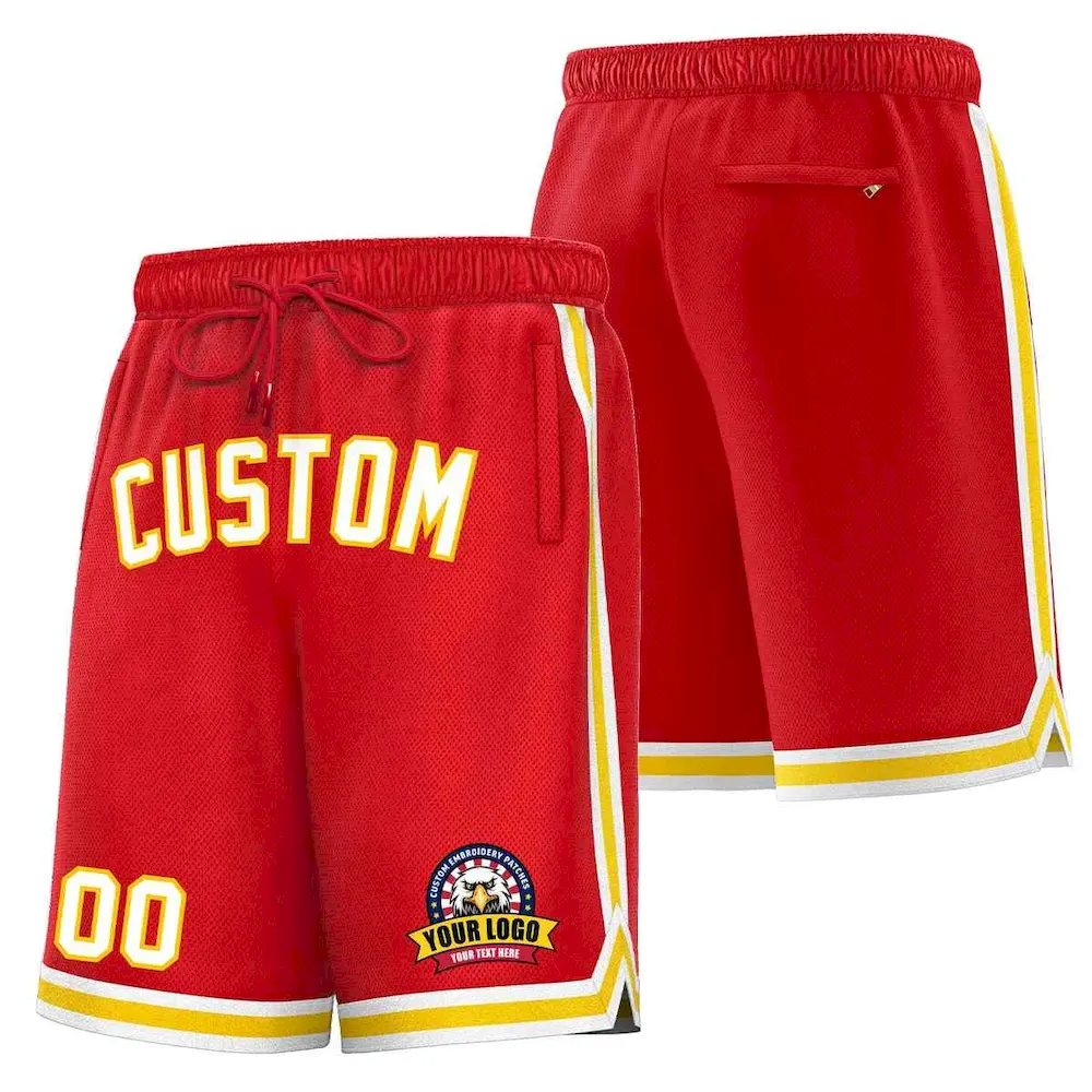Custom Red White-Gold Classic Style Basketball Mesh Shorts