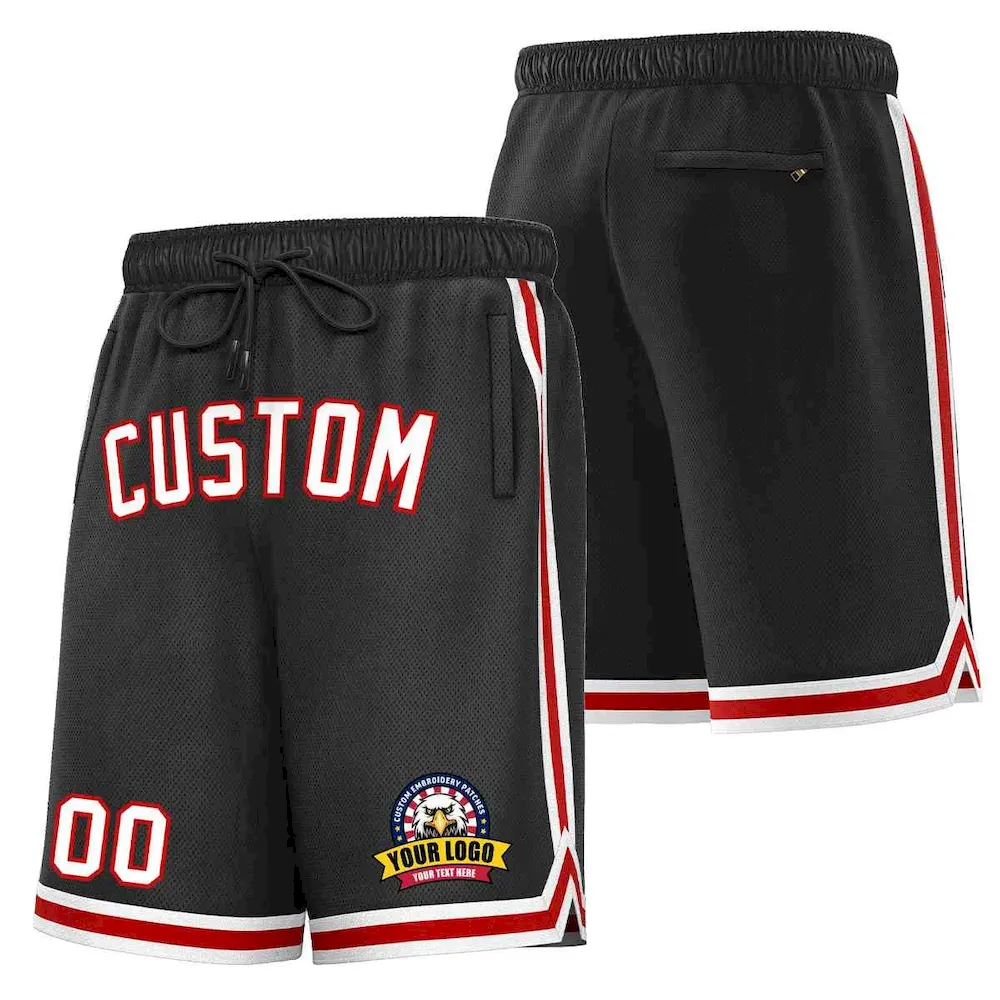 Custom Black White-Red Classic Style Basketball Mesh Shorts