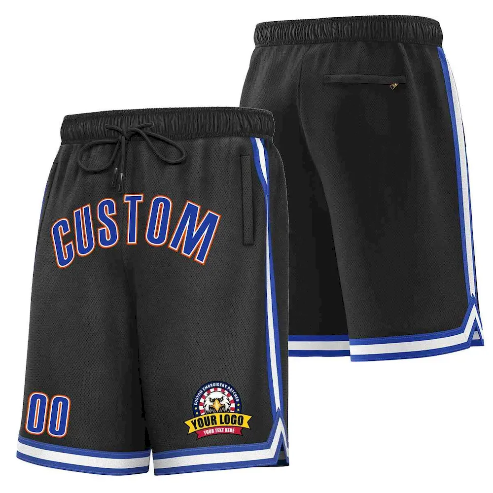 Custom Black Royal-Orange Classic Style Basketball Mesh Shorts