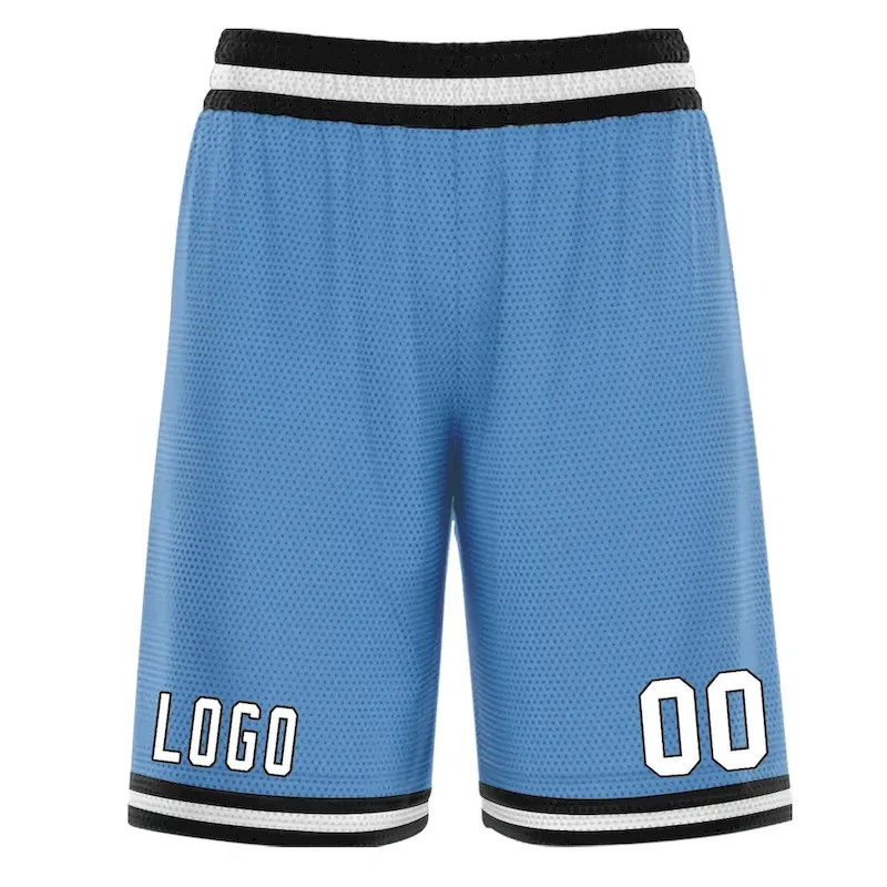 Custom Light Blue White Black Basketball Shorts