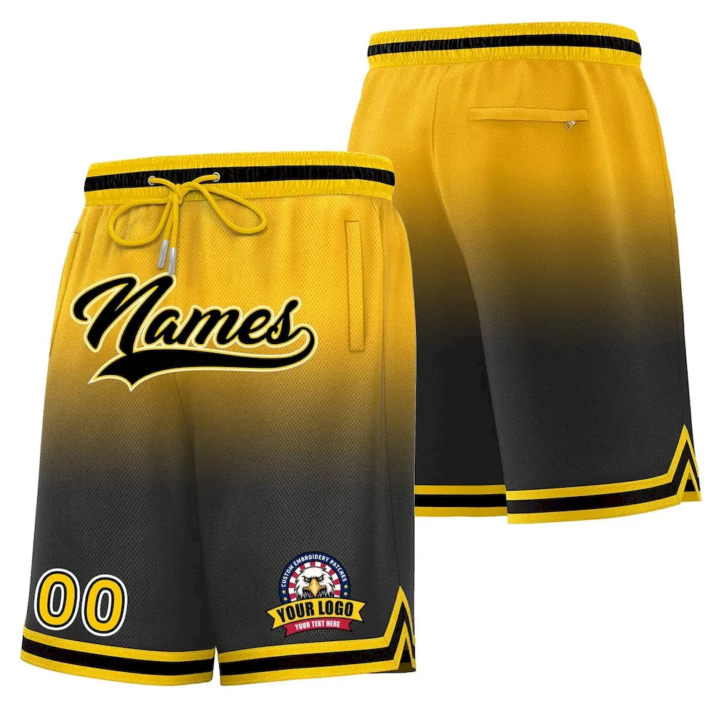 Custom Gold Black Personalized Gradient Fashion Basketball Shorts