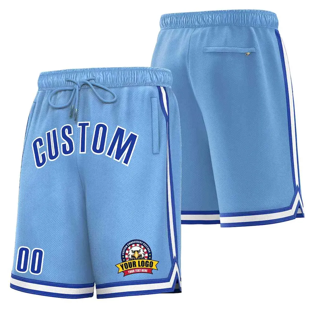 Custom Light Blue Royal-White Classic Style Basketball Mesh Shorts
