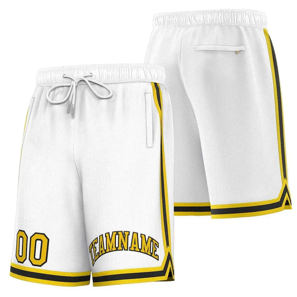 Custom White Yellow-Black Sport Basketball Shorts