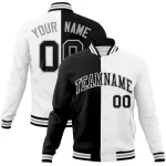Custom Gray Black-Black Varsity Full-Snap Letterman Two Tone Split Fashion Jacket