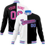 Custom White Black-Pink Varsity Full-Snap Letterman Two Tone Split Fashion Jacket