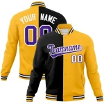 Custom Black Yellow-Purple Varsity Full-Snap Letterman Two Tone Split Fashion Jacket
