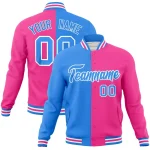 Custom Powder Blue Pink-Powder Blue Varsity Full-Snap Letterman Two Tone Split Fashion Jacket