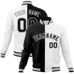 Custom Black White-Black Varsity Full-Snap Letterman Two Tone Split Fashion Jacket