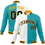 Custom White Aqua-Purple Varsity Full-Snap Letterman Two Tone Split Fashion Jacket