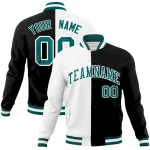 Custom White Black-Aqua Varsity Full-Snap Letterman Two Tone Split Fashion Jacket