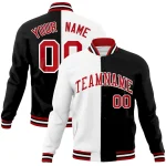 Custom White Black-Red Varsity Full-Snap Letterman Two Tone Split Fashion Jacket