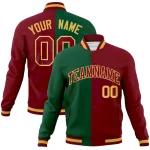 Custom Green Crimson-Crimson Varsity Full-Snap Letterman Two Tone Split Fashion Jacket