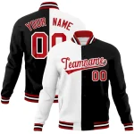 Custom White Black-Red Varsity Full-Snap Letterman Two Tone Split Fashion Jacket