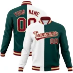 Custom White Midnight Green-Crimson Varsity Full-Snap Letterman Two Tone Split Fashion Jacket