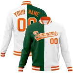 Custom Green White-Orange Varsity Full-Snap Letterman Two Tone Split Fashion Jacket